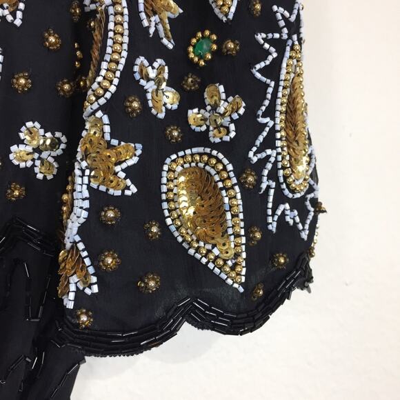 Vintage | Laurence Kazar | Silk Beaded Top Sz M - Picture 5 of 7